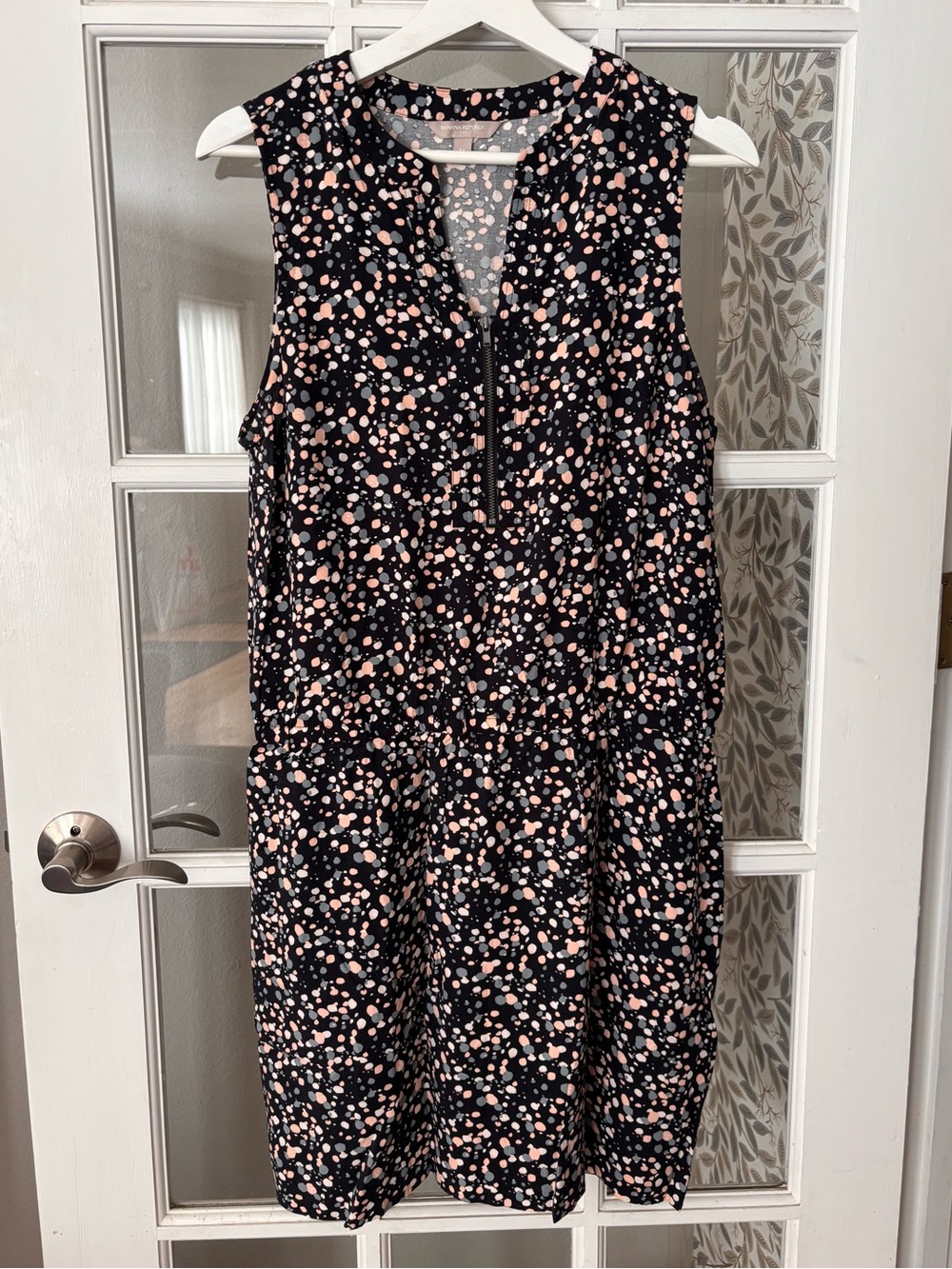 BANANA REPUBLIC Navy Spotted Sleeveless Dress Sz 14